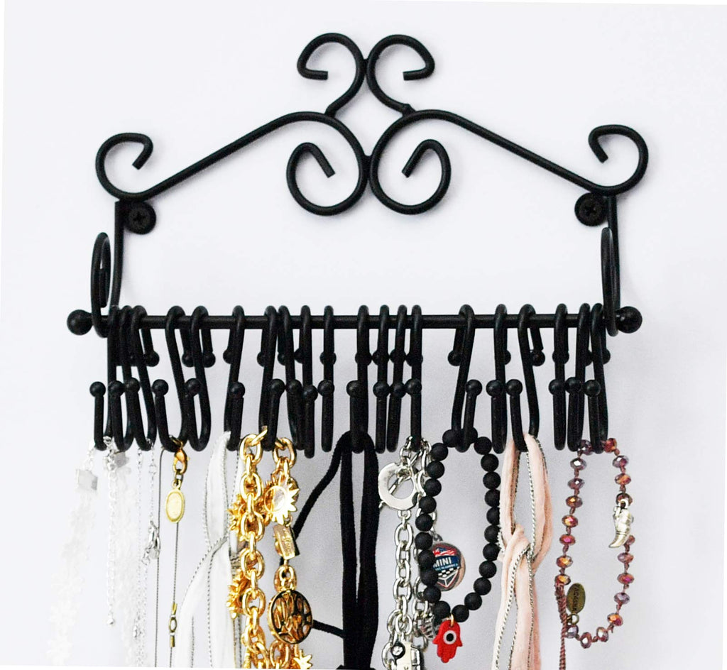 [Australia] - ARAD Scrollwork Design Wall Mounted Black Metal Jewelry Storage Organizer Rack w/ 20 Hanging S-Hooks 