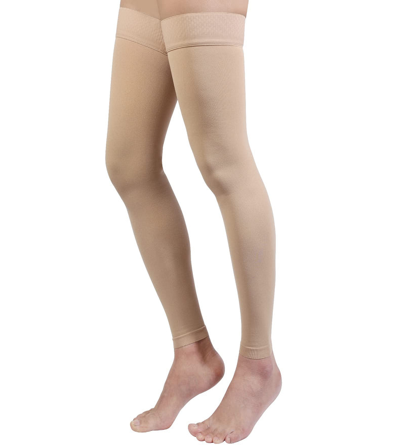[Australia] - Thigh High Compression Stocking Footless - Pair, Thigh-Hi Leg Compression Sleeves Unisex, 20-30mmHg Gradient Compression with Silicone Band, Opaque, Best for Varicose Veins, Edema, Swelling, Beige XL X-Large (1 Pair) 