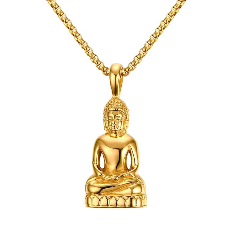 [Australia] - Xusamss Plated 18K Gold Titanium Steel Buddha Religious Pendant Necklace,22inches Link Chain Gold Buddha 