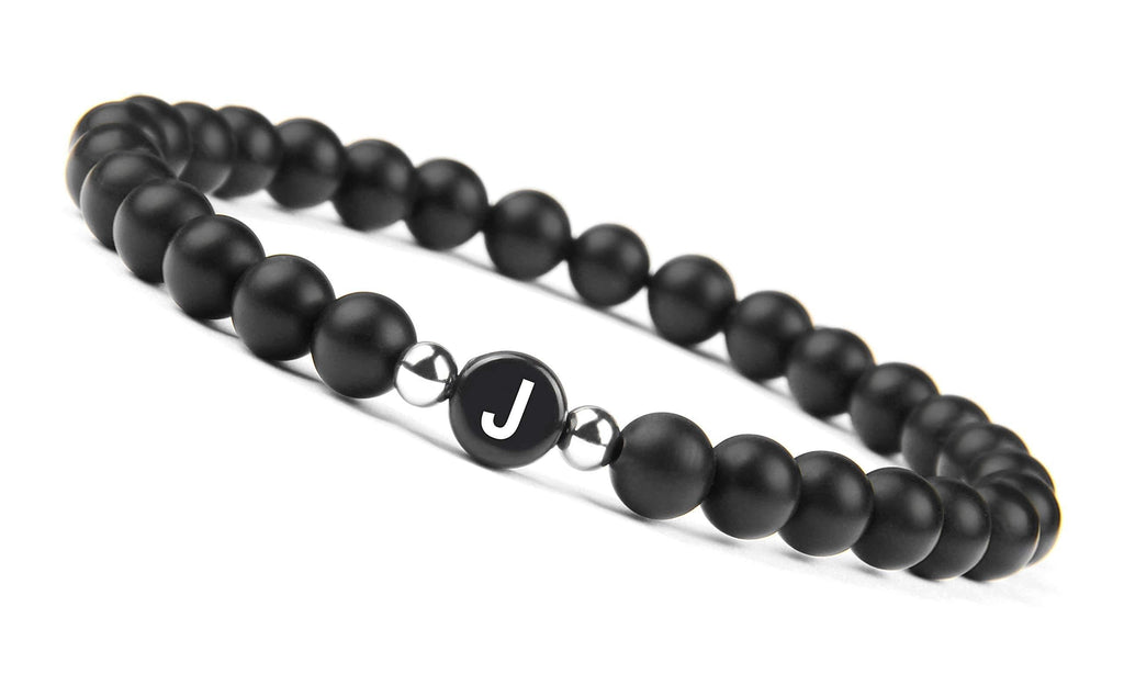 [Australia] - GD GOOD.designs - Black Onyx Handmade Bracelet w/Engraved Initial | Natural Stones 6mm Personalized Letter Engraving J 