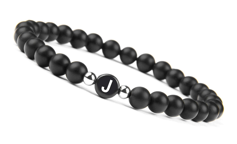 [Australia] - GD GOOD.designs - Black Onyx Handmade Bracelet w/Engraved Initial | Natural Stones 6mm Personalized Letter Engraving J 