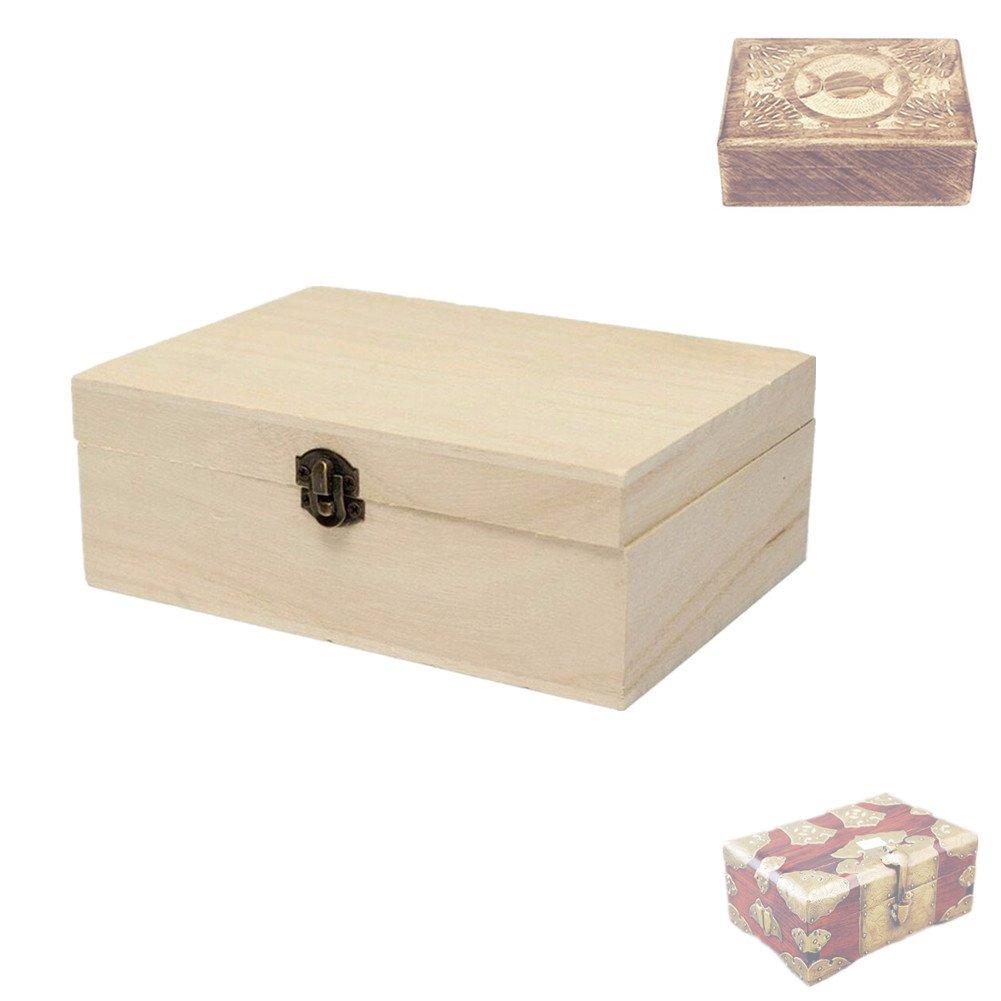 [Australia] - Hofumix Decorative Boxes Wooden Box Jewelry Box Vintage Wood Handmade Box Wooden Unfinished Storage Box with Lid,6.9x4.9x2.6in 