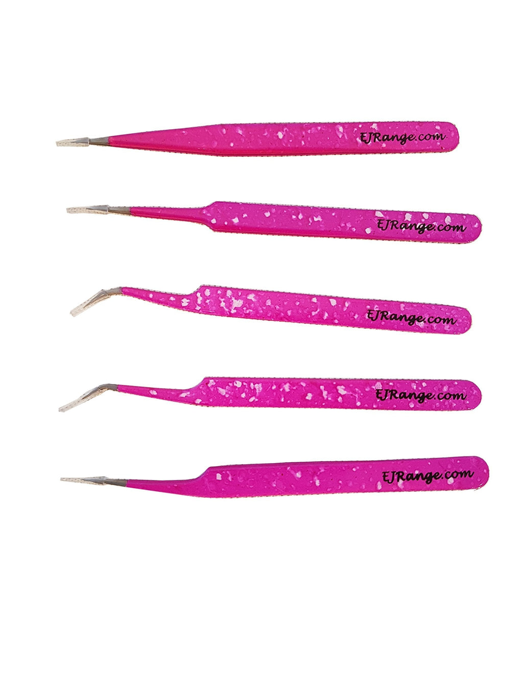 [Australia] - Eyelash Extension Tweezers Set of 5 - Professional Stainless Steel with Travel Case - Pink Effect 