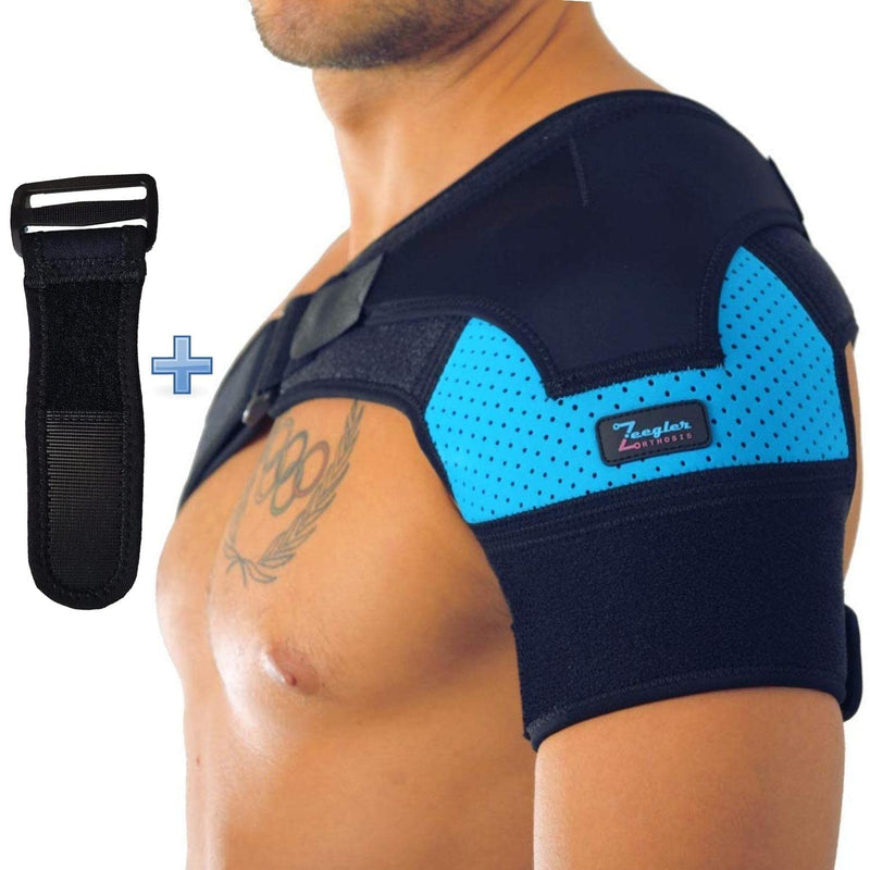 [Australia] - Shoulder Support Brace + Free Extension for Men and Women by Zeegler Orthosis - Adjustable Wrap | Compression and Stability for Chronic Pain and Aches in injuries such as Torn Rotator Cuff, Dislocated AC Joint, Subluxation, Tears and Sprains (M - XL (L... 