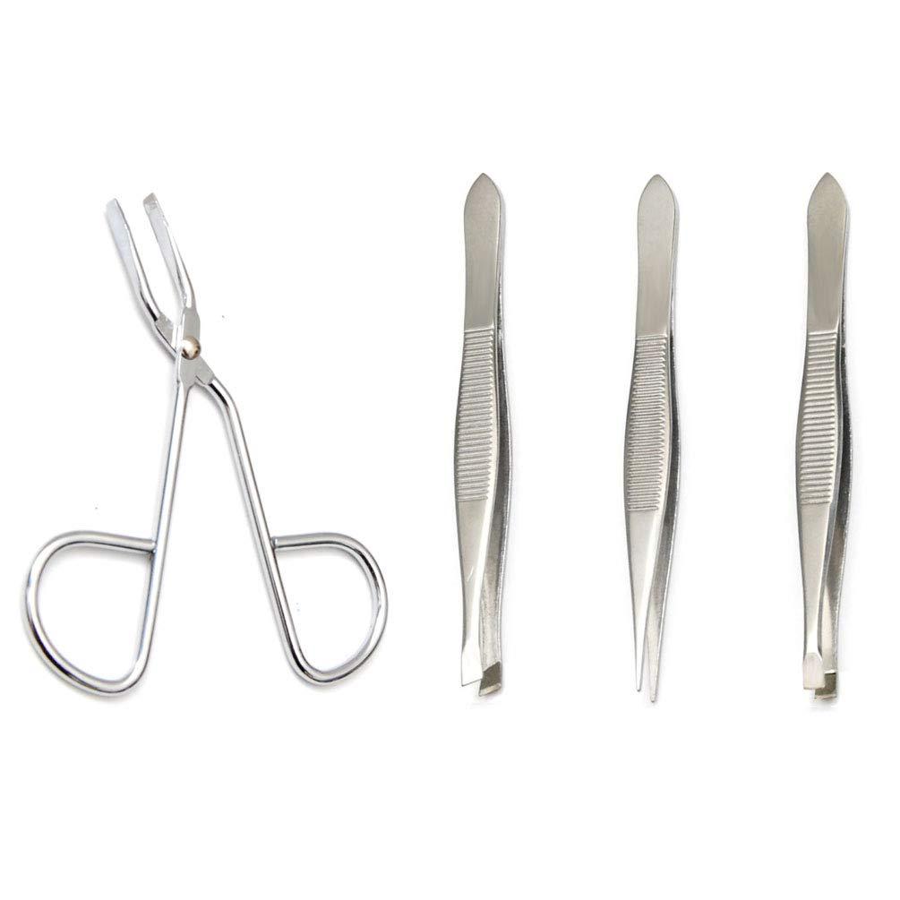 [Australia] - Luxxii (1 Pack) Scissors Shaped Eyebrow Straight Tip (3 Pack) Tweezers Clip Set - Flat, Slant, Point Tip Tweezers Hair Plucker for Hair and Eyebrows Personal Care (Silver Tone) 