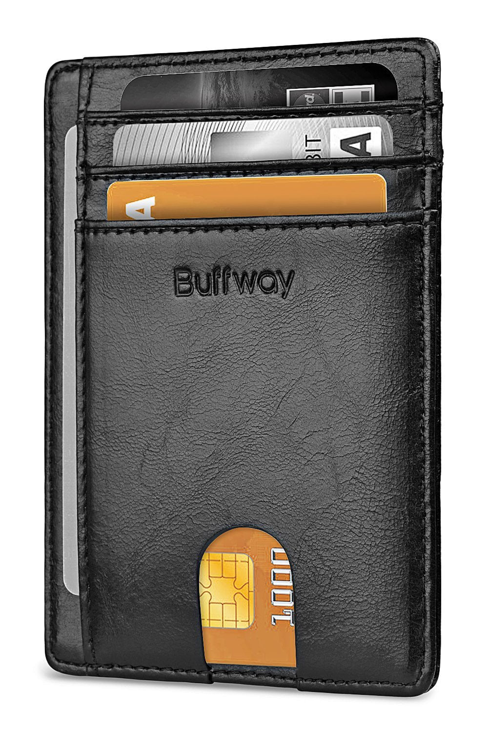 [Australia] - Buffway Slim Minimalist Front Pocket RFID Blocking Leather Wallets for Men Women Alaska Black 