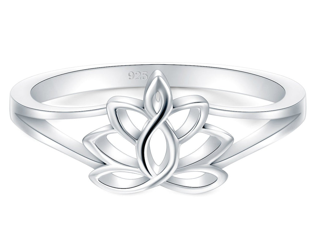 [Australia] - BORUO 925 Sterling Silver Ring, Lotus Flower Yoga High Polish Tarnish Resistant Comfort Fit Wedding Band 2mm Ring 4 