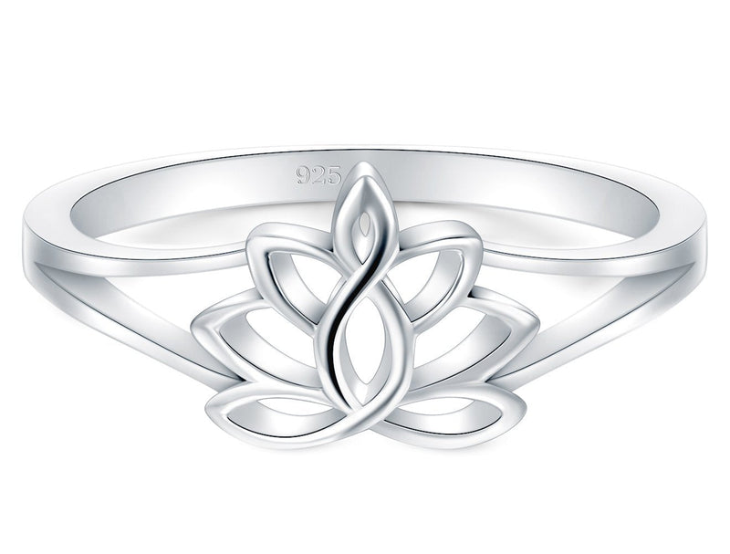 [Australia] - BORUO 925 Sterling Silver Ring, Lotus Flower Yoga High Polish Tarnish Resistant Comfort Fit Wedding Band 2mm Ring 4 