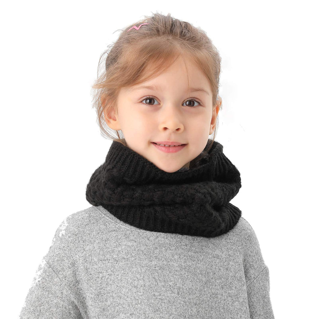 [Australia] - Epeius Kids Girls/Boys Winter Knitted Infinity Scarf Polar Fleece Neck Warmer One Size Black 