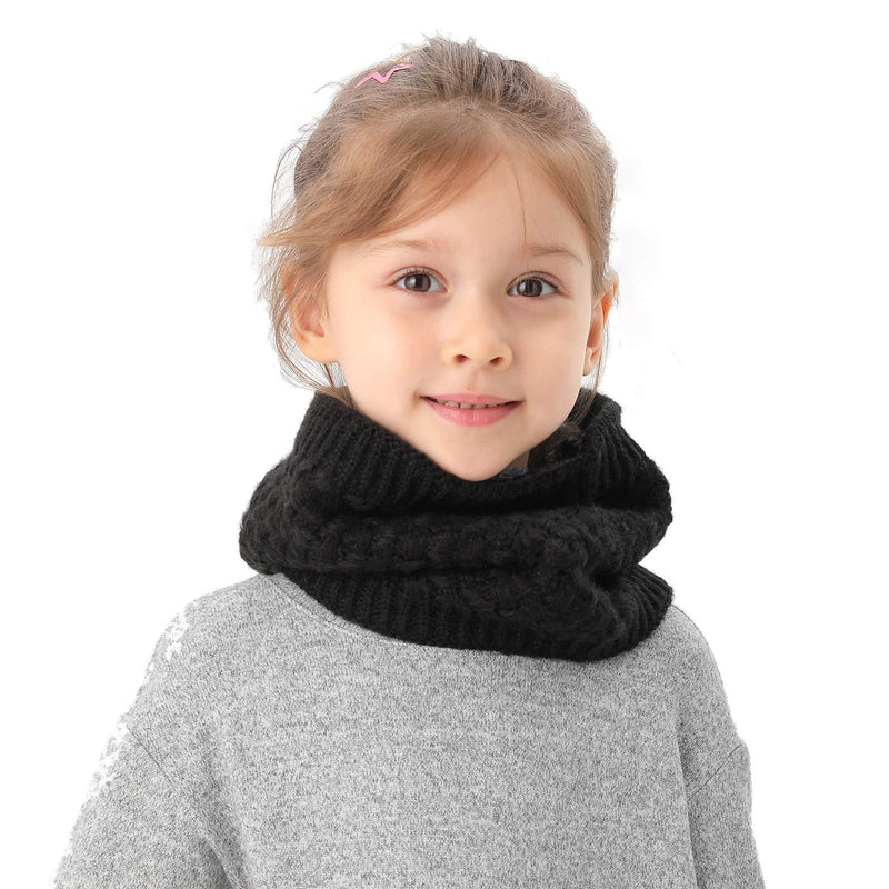 [Australia] - Epeius Kids Girls/Boys Winter Knitted Infinity Scarf Polar Fleece Neck Warmer One Size Black 