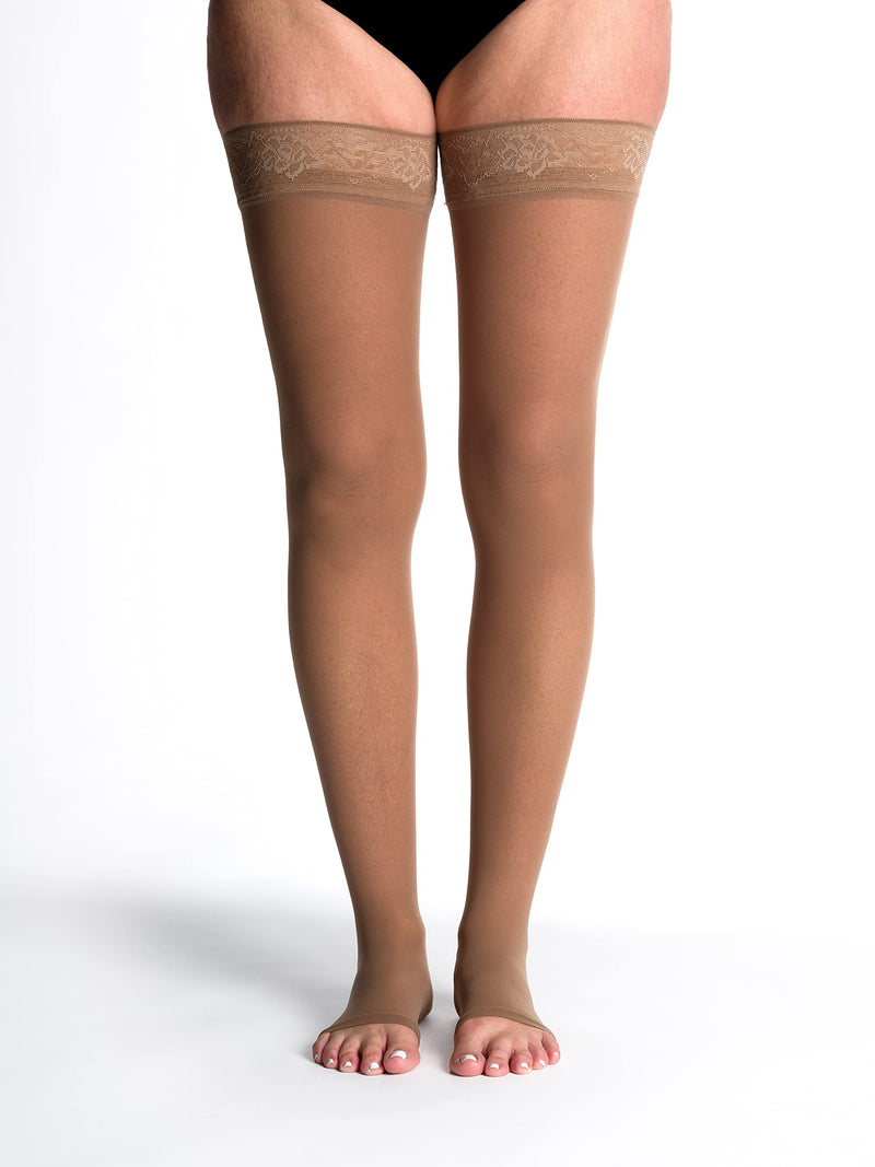 [Australia] - SIGVARIS Women’s Style Sheer 780 Open Toe Thigh-Highs w/Grip Top 15-20mmHg ML - Medium Long Cafe 