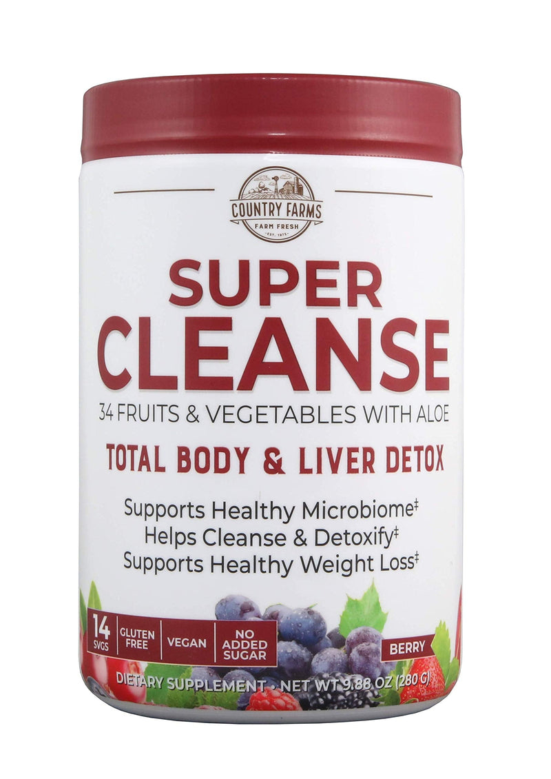 [Australia] - Country Farms Super Cleanse, Super Juice Cleanse, Supports Healthy Digestive System, 34 Fruits and Vegetables with Aloe, Promotes Natural Detoxification, Drink Powder, 14 Servings, 9.88 Ounce 