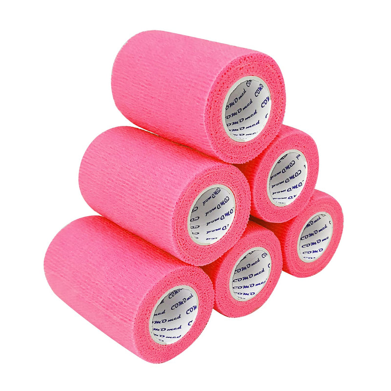 [Australia] - COMOmed Self Adherent Cohesive Bandage Latex 3"x5 Yards First Aid Bandages Stretch Sport Athletic Wrap Vet Tape for Wrist Ankle Sprain and Swelling,Hot Pink(6 Rolls) 6 Count (Pack of 1) 
