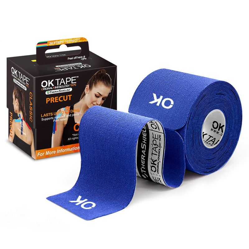 [Australia] - OK TAPE Kinesiology Tape 10 inches Precut, 20 Strips, Cotton Elastic Athletic Tape Latex Free, 2inch x 16ft, Navy Blue 