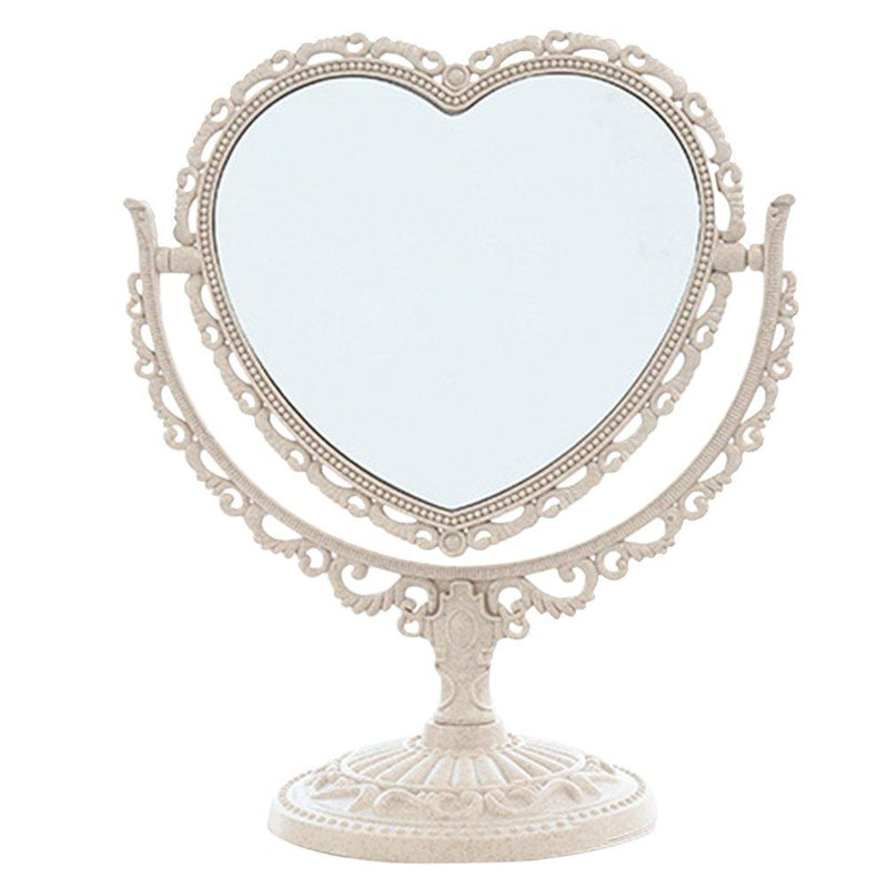 [Australia] - Makeup Mirror, Tabletop Vanity Mirror Double Sided Magnifying Makeup Mirror with 360 Degree Rotation (Heart Shape, Beige) 