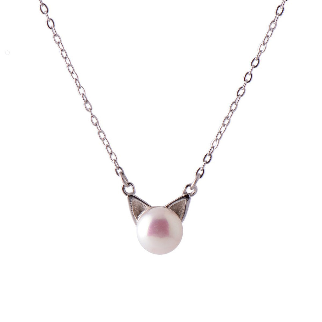 [Australia] - Paialco Cultured Freshwater Pearl Sterling Silver Cute Kitty Pendant Necklace 