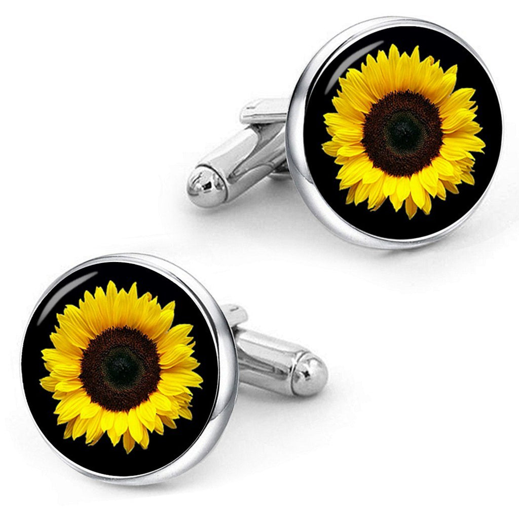 [Australia] - Kooer Sunflower Cuff Links Personalized Sun Flower Wedding Jewerly Gift for Men Cufflinks 