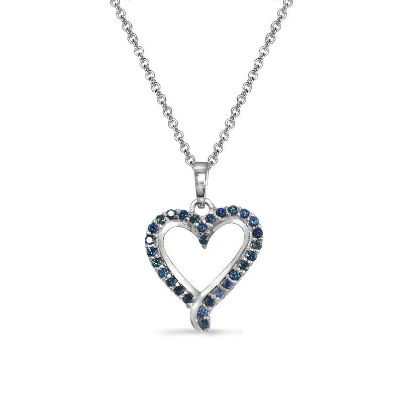 [Australia] - Sterling Silver Genuine Blue Sapphire Dainty Open Heart Neckace 