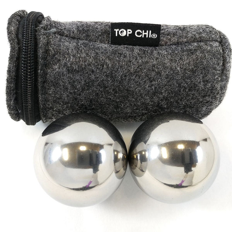 [Australia] - Top Chi 1 lb. 1.5 Inch Solid Stainless Steel Baoding Balls with Carry Pouch. Non-Chiming Chinese Health Balls for Hand Therapy, Exercise, and Stress Relief 