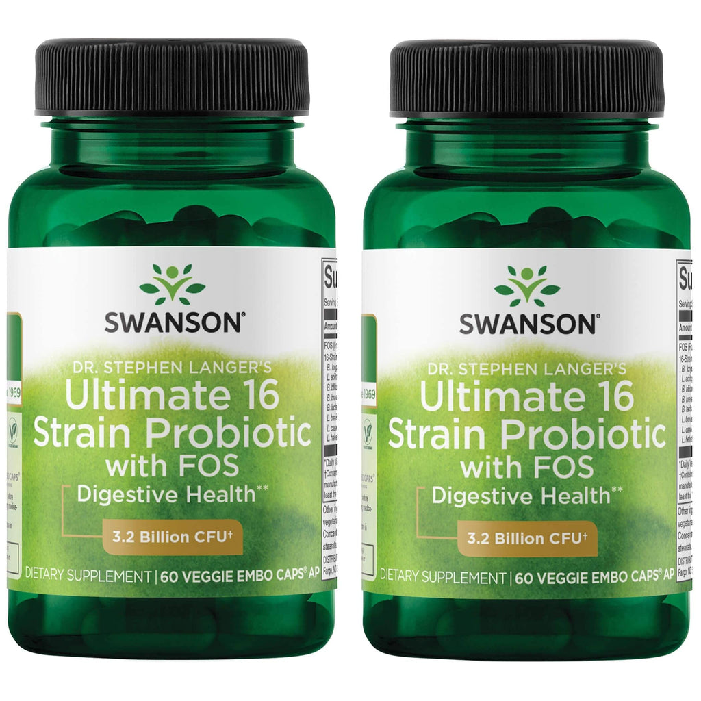 [Australia] - Swanson Dr. Stephen Langer's Formula - Natural Probiotic w/Prebiotic FOS - 16-Strain Supplement Promoting Digestive Support w/ 3.2 Billion CFU per Capsule - (60 Veggie Capsules) 2 Pack 