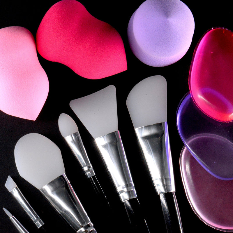 [Australia] - REBEL METTLE Makeup Set [12 Pack] - Premium Silicone Brushes (6), and Gel Sponges (3) / Powder Foam Teardrops (3) 