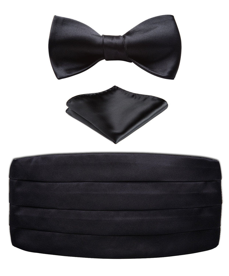 [Australia] - HISDERN men's formal Cummerbund with bow tie and pocket square adjustable suit wedding party suit Black One Size 