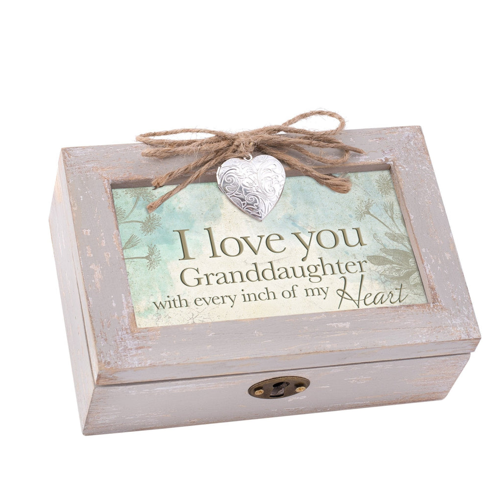[Australia] - Cottage Garden Love You Granddaughter My Heart Taupe Wood Locket Jewelry Music Box Plays Tune You are My Sunshine 