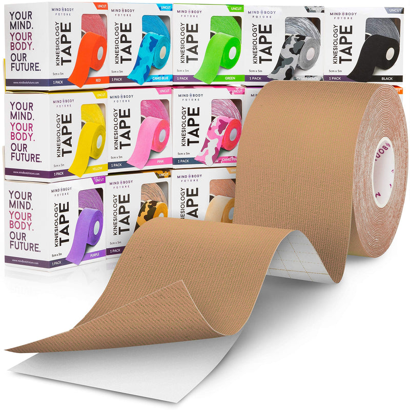 [Australia] - Kinesiology Tape - Beige/Skin (1 Pack) - Medical Grade Uncut 5cm x 5m Roll - Ideal for Athletic Sports Physio Strapping and Muscle Injury & Support - Includes eGuide (1 Pack) Beige 