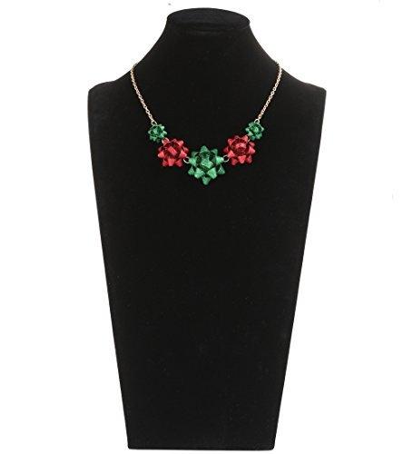 [Australia] - VOGUEKNOCK Gift Bow Necklace Christmas Bow Collar Necklace Xmas Jewelry Gift Red Green Bows Green glitter 