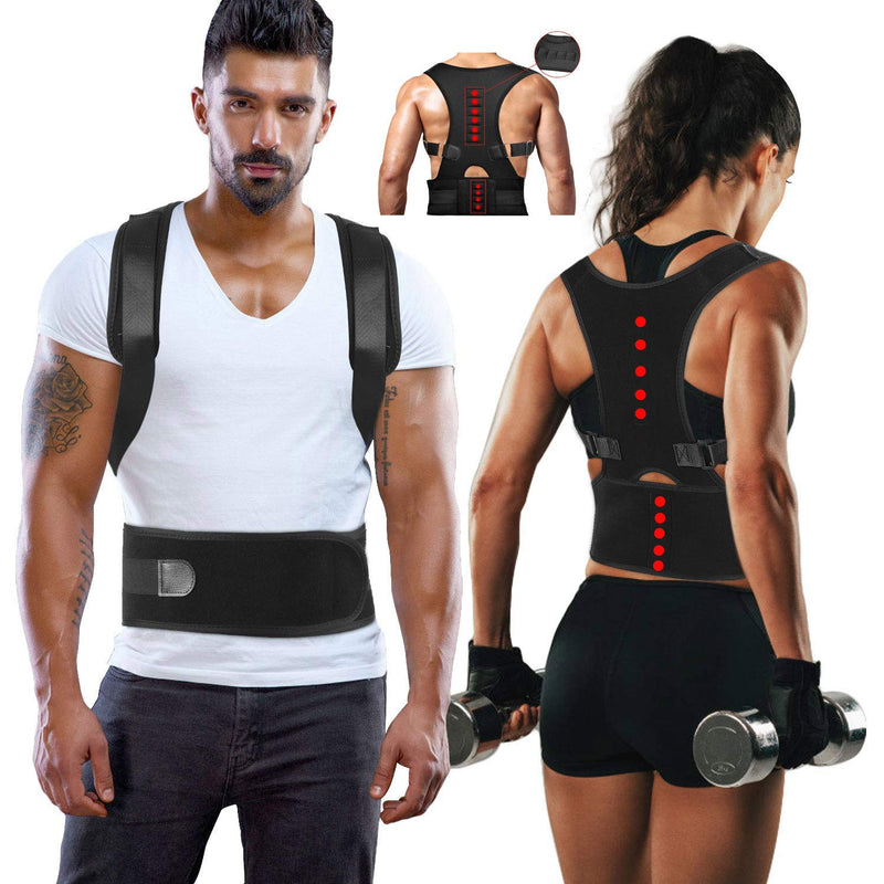 [Australia] - Magnetic Back Support for Posture Corrector with 10 Magnets and Adjustable Straps and Breathable Mesh Panels (Black, M) Black 