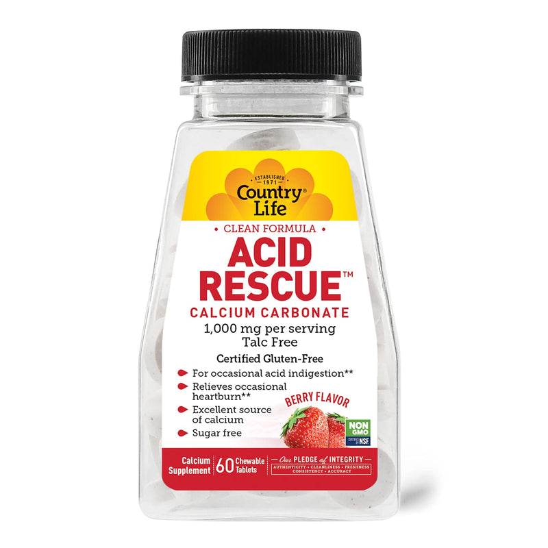 [Australia] - Country Life Acid Rescue Calcium Carbonate Berry Flavor 1 000 mg 60 Chewable Tablets 60 Count (Pack of 1) 