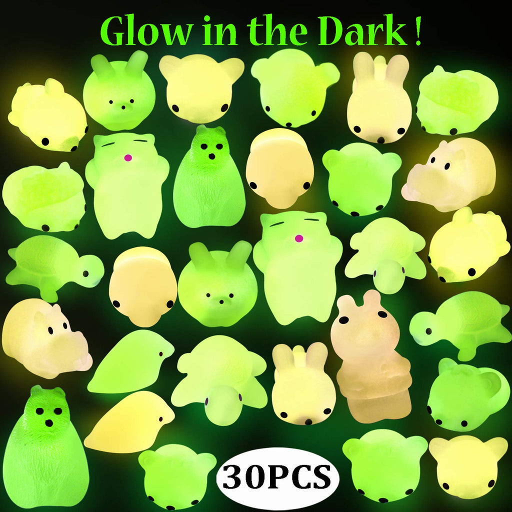 [Australia] - Outee Mochi Animals Toys 30 Pcs Lovely Mini Squishies Glow in The Dark Toys Mini Stress Relief Toys Mochi Squishies Toys Cute Mochi Cat Random Relief Stress Toys Easter Gifts for Kids Adults 