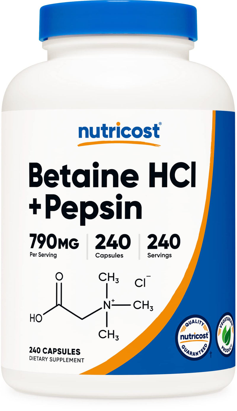 [Australia] - Nutricost Betaine HCl + Pepsin 790mg, 240 Capsules - Gluten Free & Non-GMO 240 Count (Pack of 1) 