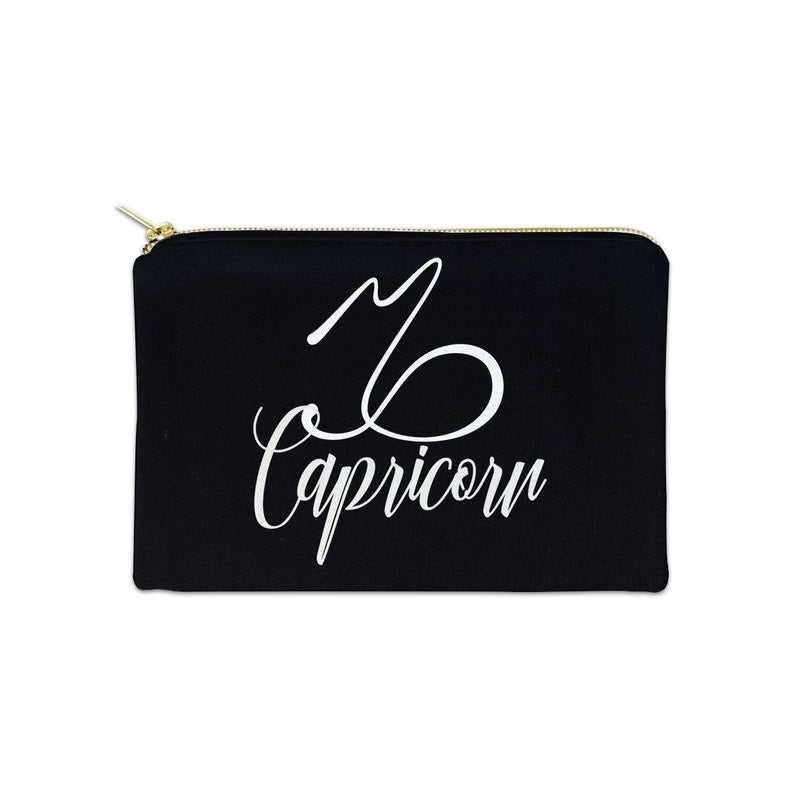 [Australia] - Capricorn Zodiac Sign 12 oz Cosmetic Makeup Cotton Canvas Bag - (Black Canvas) Black 