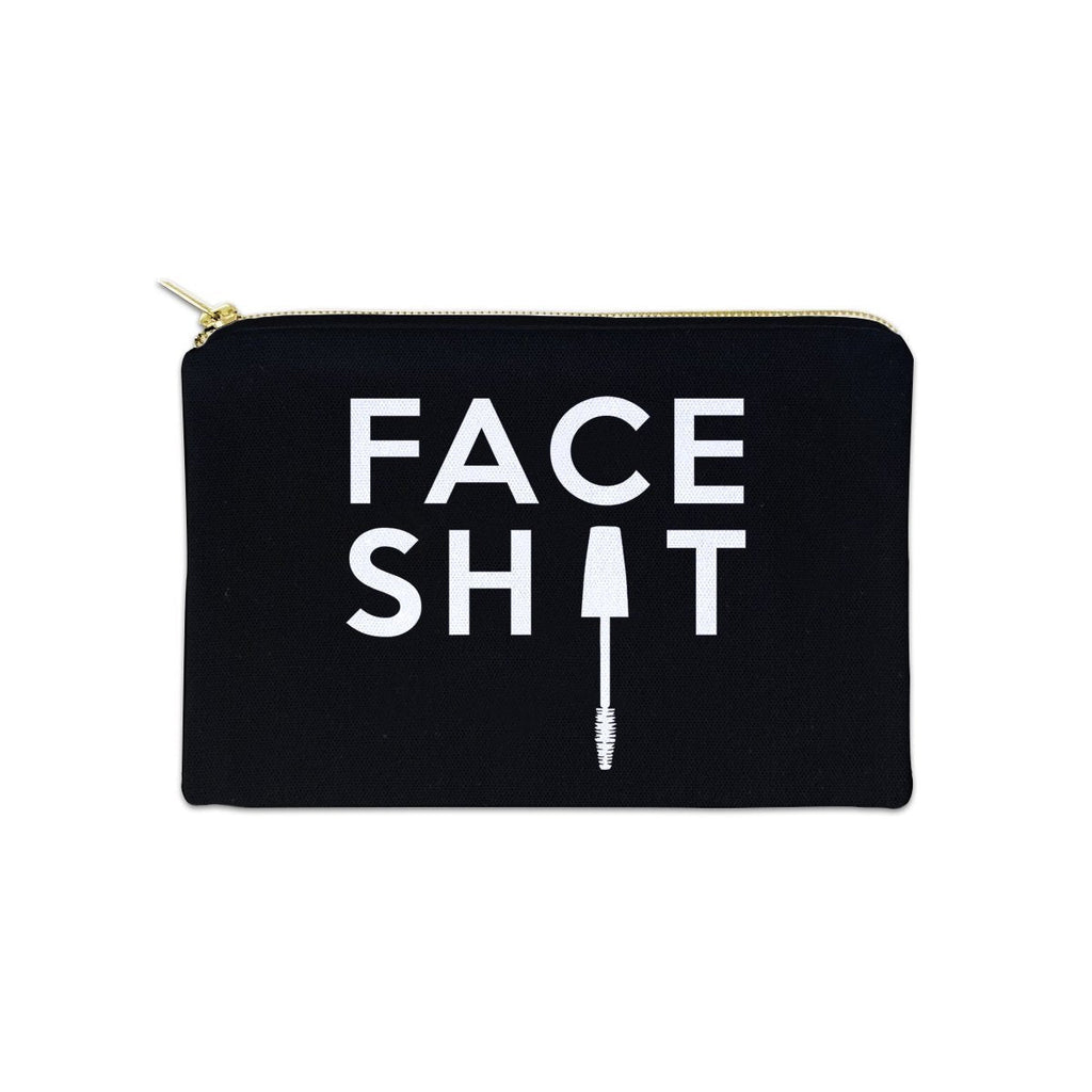 [Australia] - Face Sht Funny 12 oz Cosmetic Makeup Cotton Canvas Bag - (Black Canvas) Black 