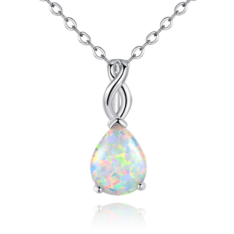 [Australia] - VOLUKA Opal Necklace for Women Gemstone Birthstone Pendant Necklaces Jewelry Gifts for Girls B-white gold teardrop opal necklace 
