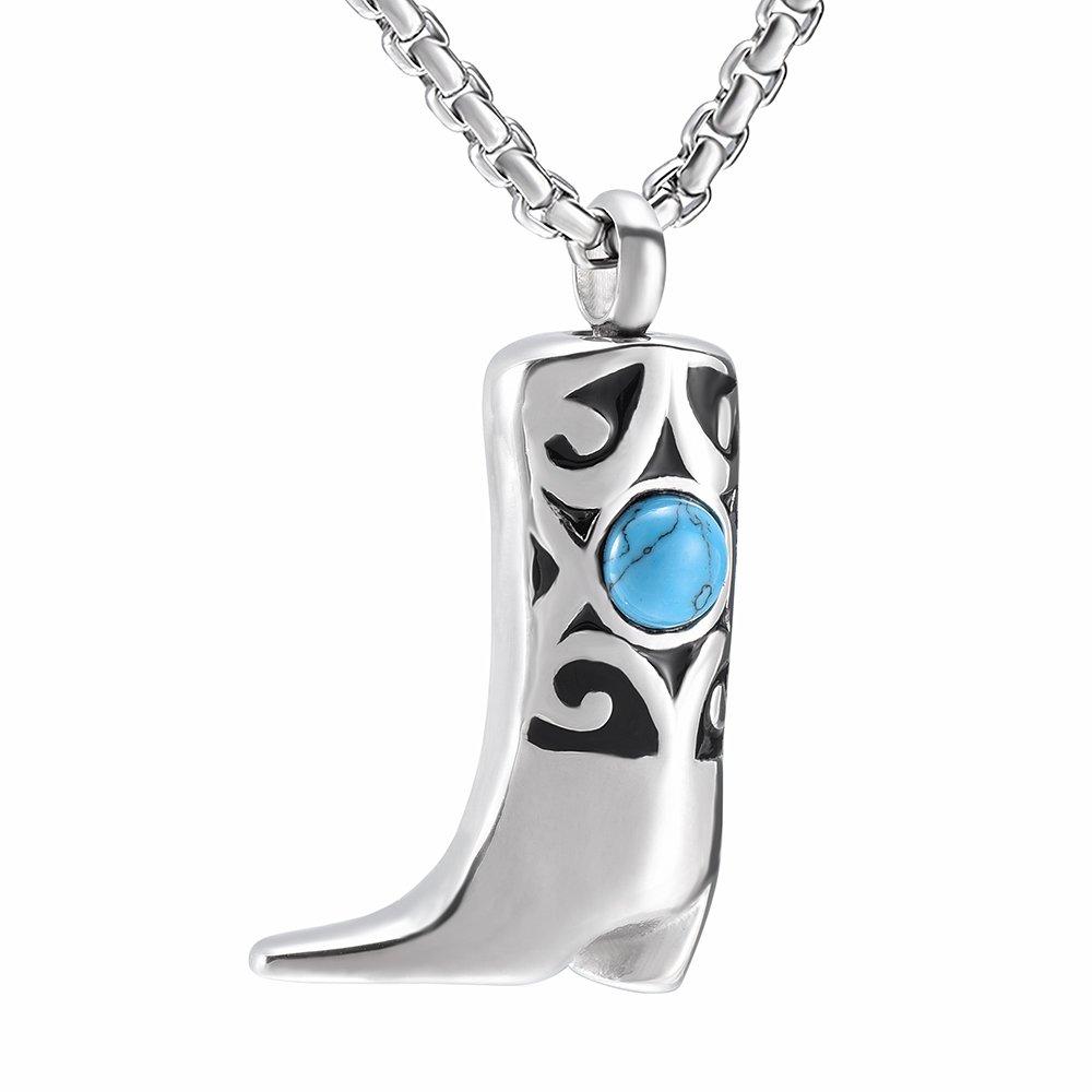 [Australia] - EternityMemory Inlay Turquoise Cowboy Boots Memorial Ash Jewelry Keepsake Cremation Urn Necklace for Men&Women 