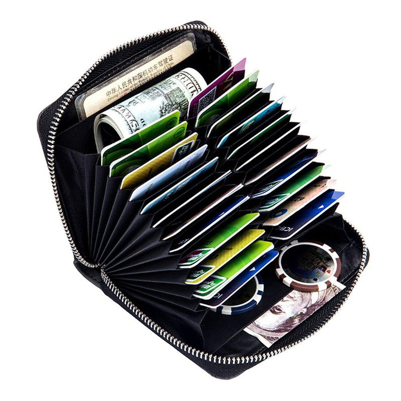 [Australia] - Boshiho RFID Blocking 24 Slot Credit Card Holder Wallet Real Leather Multi Card Organizer Wallet with Zipper (black) black 
