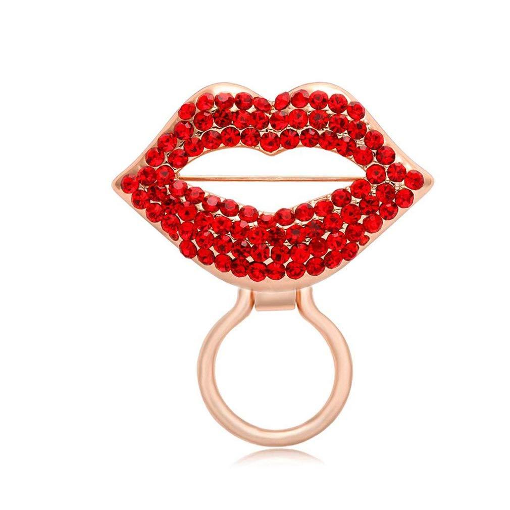 [Australia] - MANZHEN Sexy Red Lips Rhinestone Brooch Magnetic Eyeglass Holder Women Jewelry Rose gold 