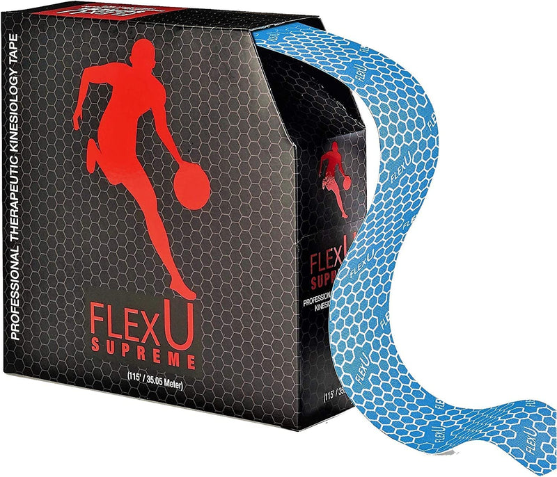 [Australia] - FlexU Kinesiology Tape - 140 Ultra-Thin Hypoallergenic Latex-Free 2" Wide x 10” Long Pre-Cut Strips Designed for Knee, Shoulder & Back Support Blue Pre-Cut 