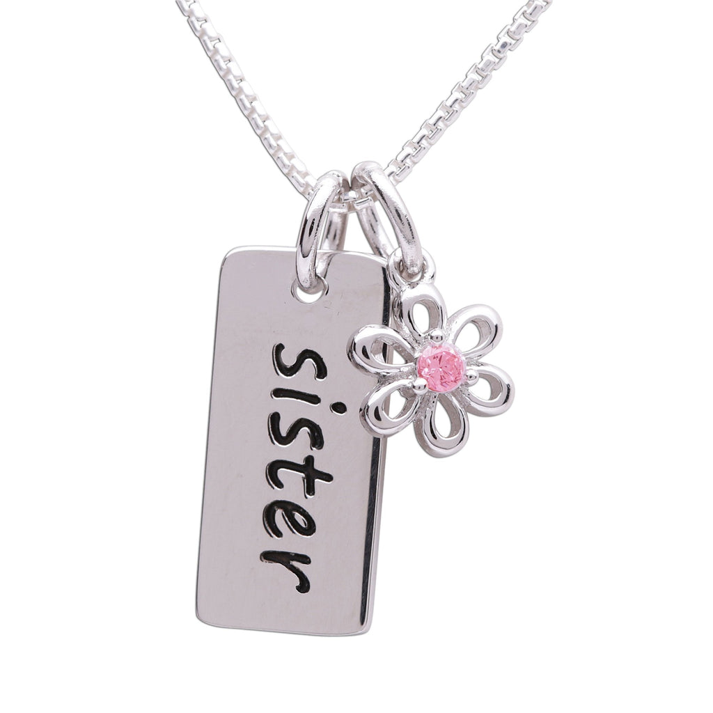 [Australia] - Girl's Sterling Silver"Sister" Pendant with Daisy Charm 14 inch 