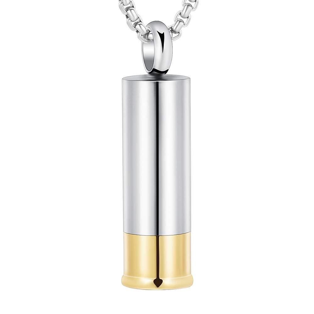 [Australia] - EternityMemory Shotgun Shell Stainless Steel Cremation Urn Necklace for Men Keepsake Jewelry with Box and Fill Kits 