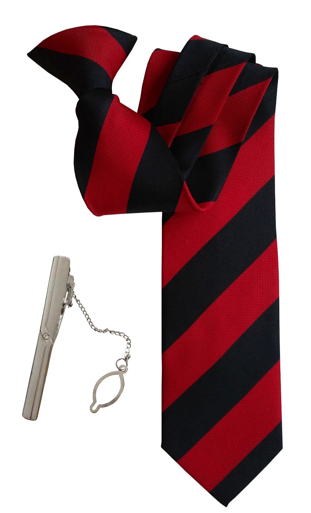 [Australia] - Simpowe Mens Clip On Tie with Tie Clip Black+red 2.75" 