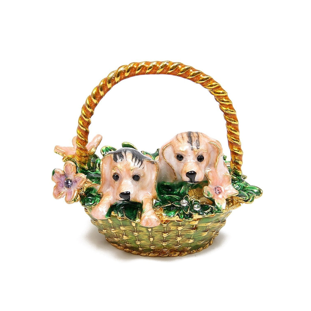 [Australia] - QIFU-Hand Painted Enameled Basket Dog Style Decorative Hinged Jewelry Trinket Box Unique Gift For Home Decor 