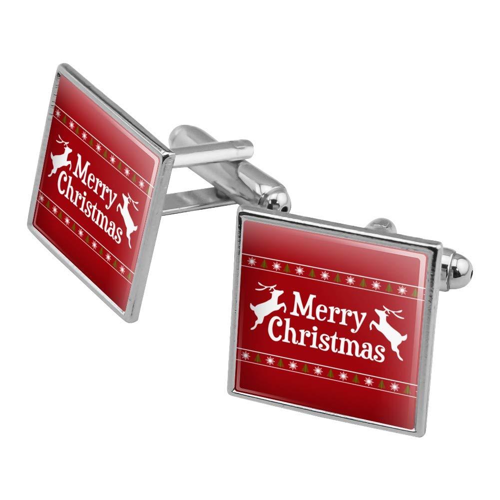 [Australia] - Graphics and More Merry Christmas Holiday Reindeer Square Cufflink Set - Silver or Gold 