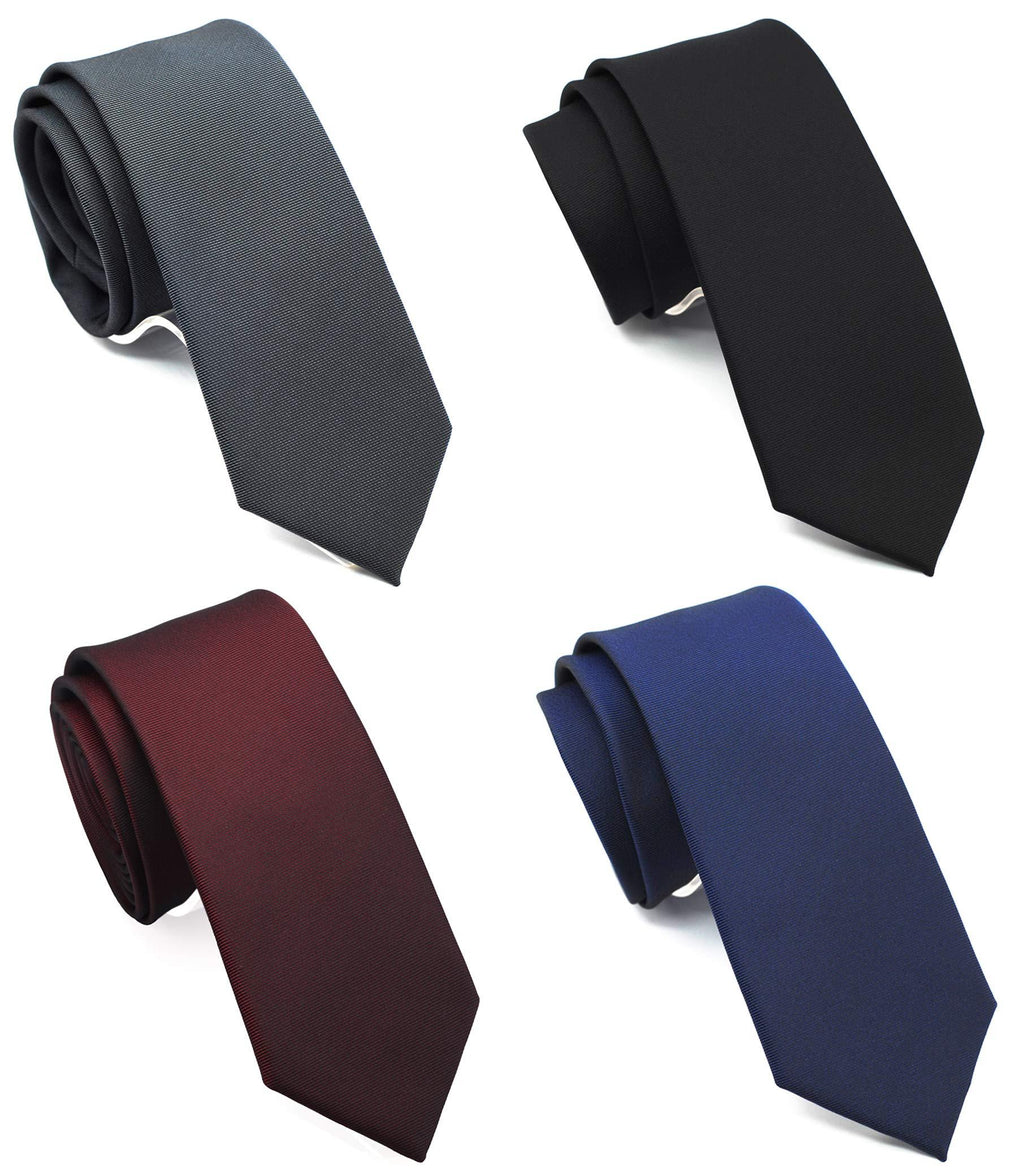 [Australia] - ZENXUS Solid Skinny Ties for Men, 2.5 Inch Slim Tis Basic Color 4-Pack, Solid Ties for Wedding|Party|Office|Gift #Matte Mix-1 