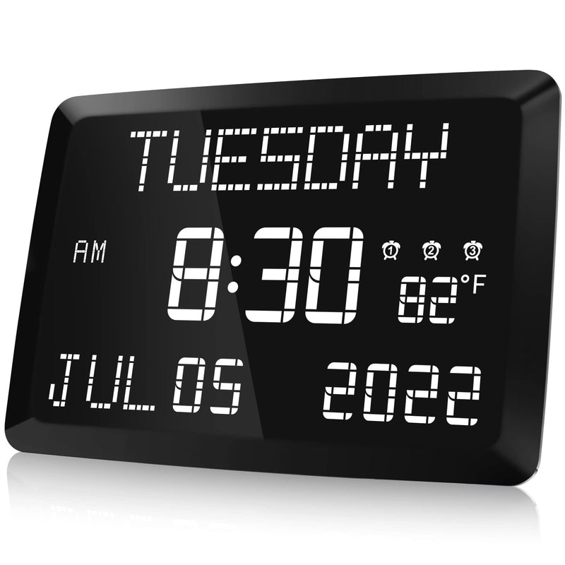 [Australia] - Digital Clock, Raynic 11.5" Large LED Word Display Dimmable Digital Wall Clock,Adjustable Brightness Digital Alarm Clock with Day and Date,Indoor Temperature,Snooze,12/24H,DSTfor Home, Office,Elderly 