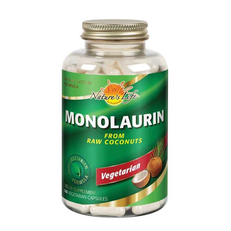 [Australia] - Nature's Life Monolaurin Capsules, 990 mg | Vegetarian | Support for Healthy Immune Function & Digestion | Derived from Raw Coconuts | Optimal Wellness Benefits | 180 ct 180 Count (Pack of 1) 