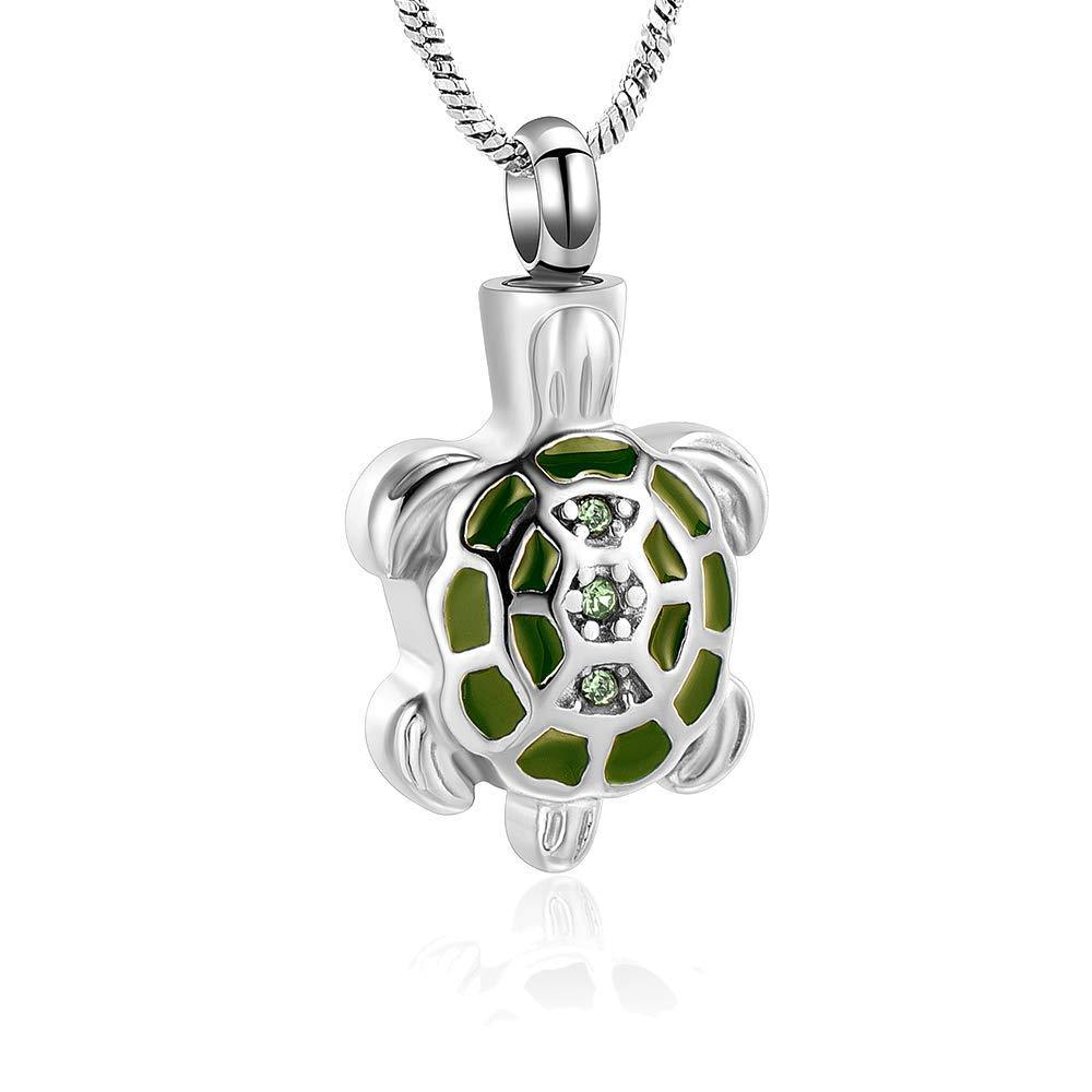 [Australia] - Cremation Jewelry for Ashes Turtle Cremation Urn Pendant Necklace for Ashes Keepsake Holder Memorial Jewelry silver and green 