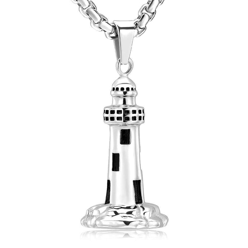 [Australia] - EternityMemory Men's Cremation Jewelry Lighthouse Memorial Urn Necklace for Loves One + Gifts Box+Filling Kits 